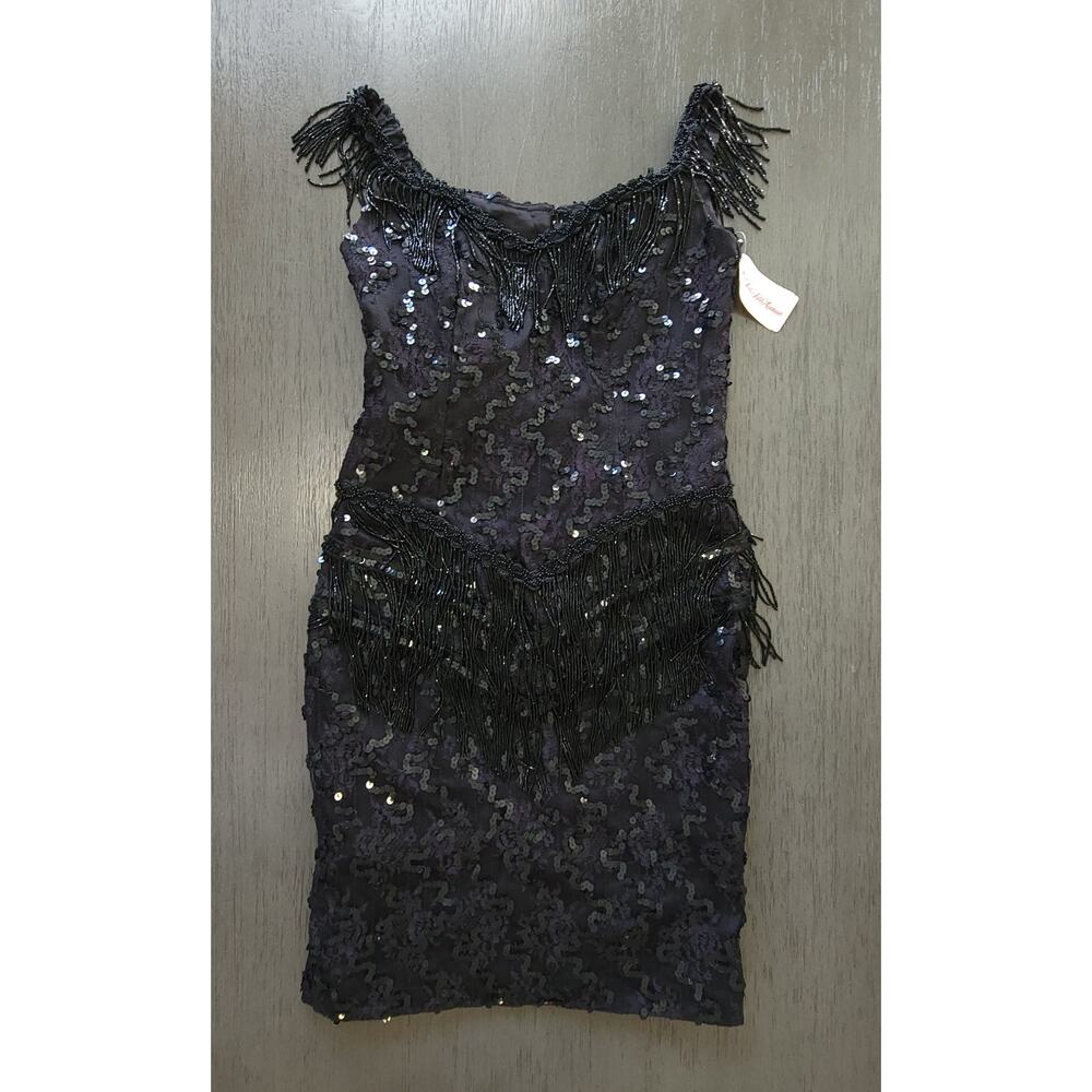 NWT Vintage Julie Duroche for After Five Beaded Cocktail Flapper Dress Sizeโ 2P